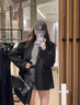 九寸陽光黑色西裝外套女2024新款春秋休閑西服高級(jí)設(shè)計(jì)氣質(zhì)韓版寬松閑顯瘦 黑色 M（95-105斤） 曬單實(shí)拍圖