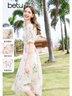 百圖betu女裝夏季新款連衣裙國(guó)潮印花圓領(lǐng)夏天收腰裙子2403D01 米白 S 曬單實(shí)拍圖