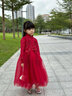 小咔衣濃女童紅色主持人禮服裙花童婚紗兒童長(cháng)袖生日鋼琴演出服公主裙秋冬 酒紅色長(cháng)袖長(cháng)款（加絨） 120 曬單實(shí)拍圖