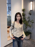 翻領(lǐng)褶皺打底衫長(zhǎng)袖t恤女2025新款春秋薄款修身外穿不規(guī)則上衣服 卡其色 M （80-95斤） 曬單實(shí)拍圖