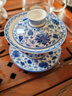 四美堂青花陶瓷蓋碗可懸停泡茶碗纏枝蓮白瓷大號茶碗生日父親節禮物男 曬單實(shí)拍圖