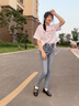 米豆小主高腰牛仔褲女加絨秋冬彈力長(zhǎng)褲修身顯瘦顯高韓版鉛筆褲小腳褲緊身 2222-淺藍(lán)色 28 建議 100-110斤 曬單實(shí)拍圖