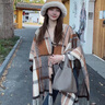 JIOESC披肩女2024年新款圍巾毛毯女外搭格子斗篷送女友老婆生日新年禮物 楓葉黃 曬單實(shí)拍圖