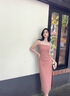 DPLAY夏復古氣質(zhì)粉色修身長裙晚禮服紅色吊帶裙長款裙子連衣裙女 灰橘粉 L 曬單實拍圖