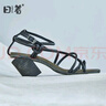 日著原創(chuàng)設(shè)計(jì)女鞋夏季新款 真皮牛皮高級(jí)感粗跟時(shí)裝涼鞋女 瓷黑 39 曬單實(shí)拍圖