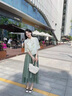 川朗連衣裙女2025夏季新款女裝新中式遮肚子溫柔風(fēng)雪紡氣質(zhì)減齡兩件套 綠色+米白色 L （105斤-120斤） 曬單實(shí)拍圖
