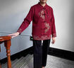 俞兆林（YUZHAOLIN）老年人衣服秋裝針織外套女奶奶春秋加絨上衣媽媽裝喜婆婆毛衣開衫 Flv107536074 酒紅色春秋【上衣】 XL  【建議80-100斤】 曬單實(shí)拍圖
