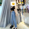 漫蔻依微喇牛仔褲女2025春秋新款小個子時尚百搭休閑高腰顯瘦九分褲女裝 7910#中藍-九分 M _27碼 曬單實拍圖