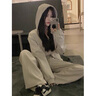 熒蒂（YINGDI）時(shí)尚休閑運動(dòng)套裝女2025春秋新款韓版顯瘦連帽衛衣休閑褲兩件套裝 米灰色 M 曬單實(shí)拍圖