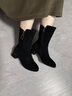 凱利 蕾莉（KELLY REILL）2024新款春夏季中筒靴女高跟加絨女鞋磨砂皮粗跟短靴中跟靴子舒適 跟高六厘米  黑色絨內(nèi)里 34 (220mm) 曬單實(shí)拍圖