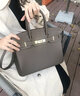 HOUSE OF HELLO女包秋冬togo牛皮惡搞鉑金包手提手工荔枝紋真皮輕奢女包 25寸大象灰金扣 曬單實拍圖