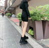 達芙妮（DAPHNE）切爾西短靴女粗跟中跟皮靴秋冬新款煙筒靴法式女靴 黑色 加絨 跟高6cm 36 (230mm) 曬單實拍圖