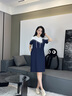 ELLE ACTIVE線條感撞色拼接連帽連衣裙夏季時(shí)尚顯瘦休閑活力運(yùn)動(dòng)風(fēng)連衣裙 藏青色 S 曬單實(shí)拍圖