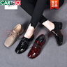 卡帝樂(lè )鱷魚(yú)（CARTELO）真皮深口單鞋女粗跟2025春秋新款復古漆皮女鞋英倫系帶平底小皮鞋 黑色 36 曬單實(shí)拍圖