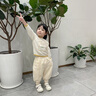 幼歌（YOUGE）兒童絲絨感搖粒絨保暖褲加絨燈芯絨保暖松緊舒適束腳褲 杏色(66-90兩用襠) 90 cm 曬單實(shí)拍圖