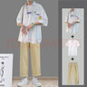 愛洛斯汀堡 夏季休閑套裝男韓版寬松短袖t恤男痞帥潮流衣服一套搭配衣服男裝三件套 白色襯+白短袖+卡其褲 L【100-120斤】 曬單實(shí)拍圖