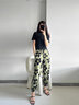 冪系夏季新款冰絲大I碼休閑褲女薄款寬松印花束腳哈倫褲顯瘦九分燈籠 綠色 大花 L 【100-115斤】 曬單實(shí)拍圖
