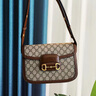 古馳（GUCCI）【熱銷(xiāo)】女包 Gucci馬鞍包 1955馬鞍包 帆布配皮雙G紋馬銜扣單肩 烏木色 曬單實(shí)拍圖