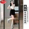 浪莎冰絲短褲女夏季外穿高腰寬松顯瘦百搭休閑a字三分運動(dòng)闊腿熱褲子  黑色 XL 建議120-140斤 曬單實(shí)拍圖