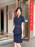 威世品夏季職業(yè)裝小西裝套裝女裝氣質(zhì)珠寶酒店前臺工裝美容院售樓工作服 藏藍色短袖西裝 XL 曬單實(shí)拍圖