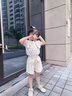G.DUCKKIDS小黃鴨女童套裝夏季新款兒童裝女孩碎花短袖洋氣短褲蝴蝶結兩件套 橙色 150 cm(150cm) 曬單實(shí)拍圖