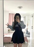 爾山集連衣裙女秋冬2024新款長袖襯衫短裙蓬蓬裙子大衣內(nèi)搭顯瘦收腰 藏藍色拼色條紋襯衫裙子M 曬單實拍圖