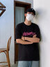 GENIOLAMODE純棉短袖男女同款夏季男生美式t恤男寬松休閑潮流半袖痞帥情侶裝 黑色(朝露) XL (180) 曬單實(shí)拍圖