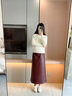 Sellynear孕婦半身裙春秋裝新款時(shí)尚肌理感復古老錢(qián)風(fēng)A字皮裙 安可拉紅 S 曬單實(shí)拍圖