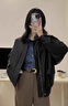 蠻丂皮衣外套女款2025新款春秋季機(jī)車(chē)短款高級(jí)感黑色夾克小個(gè)子 黑色 M 曬單實(shí)拍圖