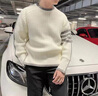 TNOM BIOWHE TB圓領毛衣男打底衫加厚白邊粗織毛衫上衣新款男裝針織衫毛線保暖衣 米白色 4/XXL 曬單實拍圖