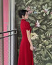 蘭卡·羅妮旗袍敬酒服新娘訂婚連衣裙2025新款花朵平時可穿紅色回門禮服女夏 酒紅色 S 曬單實拍圖