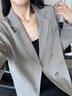 CIRCLOFY瑟夕廓形簡(jiǎn)約西裝小外套女裝2025春季新款設計感氣質(zhì)女士休閑西服 灰咖色 S 100-110斤 曬單實(shí)拍圖