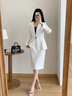 AD白色職業(yè)西裝套裝裙女無領(lǐng)西服外套通勤職業(yè)侓師面試正裝 半裙 S 曬單實拍圖