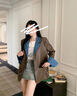 衣典零一（LEDIALYI）牛仔拼接皮衣外套女2024春秋季女裝新款小個(gè)子西裝pu皮夾克機(jī)車服 咖色 M（建議110斤內(nèi)） 曬單實(shí)拍圖