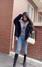 皮爾卡丹（pierre cardin）羊羔毛牛仔外套女秋冬季寬松大尺碼胖M百搭小個子學(xué)生加絨加厚棉 黑色 M 【 80-120斤】 曬單實(shí)拍圖