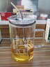 吸管玻璃杯大容量帶蓋密封咖啡杯辦公室帶把手茶水杯1000ml家用微波爐可加熱牛奶杯簡(jiǎn)約印花果汁杯 白色麋鹿款【1000ml】 曬單實(shí)拍圖