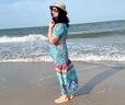 皮爾卡丹（pierre cardin）高端碎花沙灘裙女夏季長裙波西米亞民族風(fēng)裙子海邊度假棉綢連衣裙 藍(lán)色 3XL 建議120-135斤 曬單實(shí)拍圖
