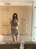 SMFK十字花手繪牛仔短褲Com女夏街頭潮流潑墨毛須褲子PS005BL 牛仔藍(lán) S(預(yù)定7月初到貨） 曬單實(shí)拍圖