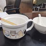 海燕之天 日式浮雕陶瓷卡通可愛(ài)泡面碗大號帶蓋學(xué)生餐具飯盒面杯碗筷勺套 淘氣貓(帶把手） 曬單實(shí)拍圖