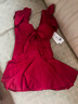 DK游泳衣女性感聚攏韓版連體裙式保守遮肚顯瘦泡溫泉泳裝 紅色 M 曬單實(shí)拍圖