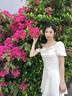 糖力【商場同款】夏季新款短袖連衣裙女提花緞面收腰顯瘦裙子 杏色 S 曬單實拍圖