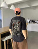 卡圖弛美式復(fù)古暗黑水洗做舊重磅短袖t恤男夏季寬松潮流ins五分半袖上衣 黑色 2XL 【建議140-160斤】 曬單實拍圖