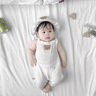 卿寶蓓嬰幼兒連體衣純棉套裝寶寶夏季薄款空調服外套爬服哈衣春秋外出服 米黃色【帽子+外套+背帶短褲】 73cm 適合3-6個月 曬單實拍圖