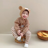 幼歌（YOUGE）嬰幼兒可愛(ài)動(dòng)物毛衣爬服2023新款寶寶舒適連體衣 咖白條紋打底褲 73cm 曬單實(shí)拍圖