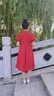 貝戀妍兒童禮服紅色高端女童公主裙生日晚禮服花童主持人模特走秀演出服 酒紅色短袖中長款08 130 曬單實拍圖