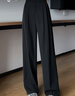 VEOX200斤梨形身材闊腿褲子秋季女胖mm高腰顯瘦垂感大碼西裝褲拖地褲 黑色 2XL _[建議135-150斤] 曬單實(shí)拍圖