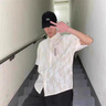 新百倫美式短袖襯衫男寬松大碼男裝外套日系秋季中袖休閑夏季冰絲上衣 白色短袖 XL 曬單實(shí)拍圖