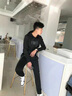 VACK秋季衛衣男套裝男外套男士秋季連帽衣服男裝休閑秋天長(cháng)袖運動(dòng)套裝 黑色 2XL 150-160斤 曬單實(shí)拍圖