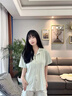 貓人（MiiOW）睡衣女士純棉帶胸墊一體春夏短袖短褲外穿大碼女式家居服套裝 清新綠【100%棉-短袖短褲套裝】 L 【建議重100-120斤】 曬單實(shí)拍圖