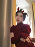 桃伊悠（taoyiyou）紅色性感連衣裙女秋冬季新款顯瘦穿搭純欲泡泡袖打底辣妹包臀裙子 酒紅色 L 曬單實拍圖
